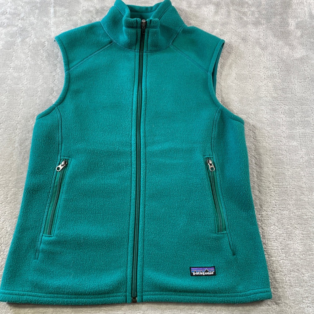 Patagonia Synchilla Fleece Vest Womens Medium Teal Green Full Zip Preppy Outdoor